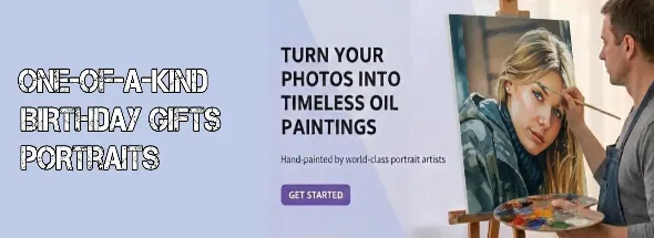 Personalised birthday gift portrait hand‑painted from a submitted photo.